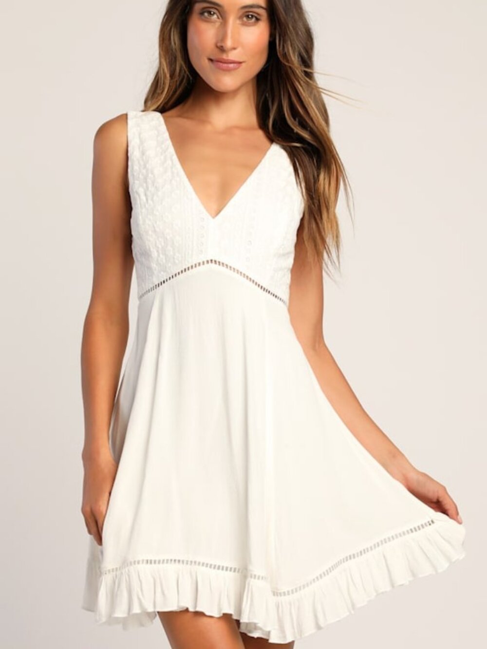 Lulus Endlessly Enticing White Embroidered Babydoll Mini Dress - Size L